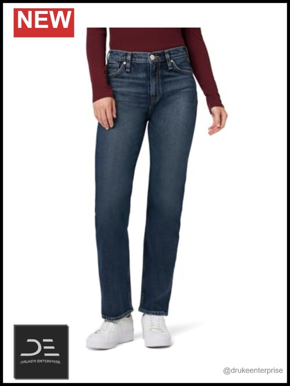 High-Rise Straight Leg Jeans, Stretchable Regular Fit Casual Denim